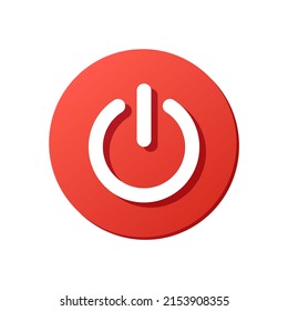 power off sign, vector white icon, turn off red rounded button