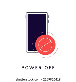 Power off your phone. Smartphone with prohibition sign. Modern flat icon. vector file.