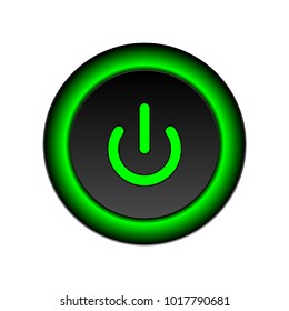 power on button, icon with green LED isolated on white background - vector illustration