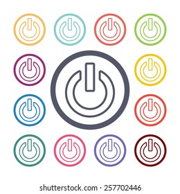 power on flat icons set. Open colorful buttons 