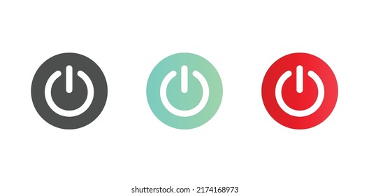 Power on and off button rounded icon vector illustration isolated on white background in three different color concepts.