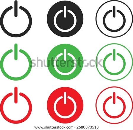 Power on off  icon set. green Switch on and red Switch off symbol. Turn on and shutdown sign