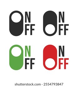 Power On and Power Off switch icon collection set. On off toggle switch symbol. Turn on and turn off switch button with green and red color. Vector Illustration.