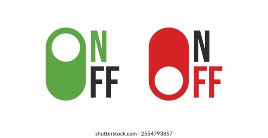 Power On and Power Off switch icon collection set. On off toggle switch symbol. Turn on and turn off switch button with green and red color. Vector Illustration.