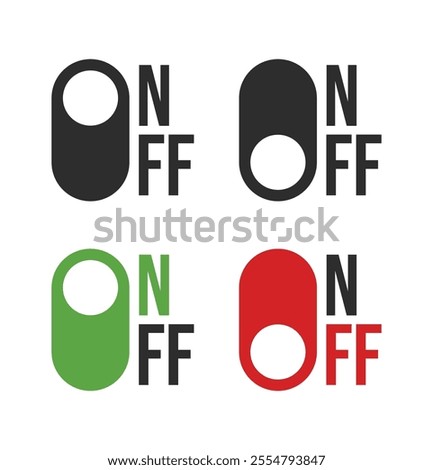 Power On and Power Off switch icon collection set. On off toggle switch symbol. Turn on and turn off switch button with green and red color. Vector Illustration.