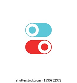 Power ON OFF switch slider button in blue and red colors. Vector illustration and white background