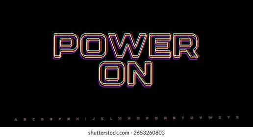 POWER ON RGB glitched typography. Futuristic digital screen phrase for cyberpunk UI, startup system or arcade boot message. Vector illustration.