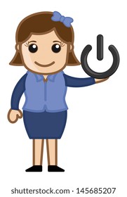 Power On/Off - Office Character - Vector Illustration