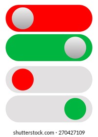 Power On-Off Switches, Buttons in red and green. Simple UI-Interface element set