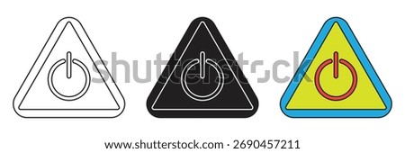 Power on-off warning triangle icon set. Power on-off warning triangle vector flat design.