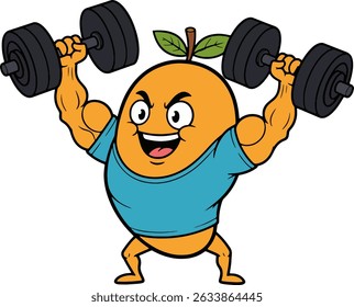Power Orange – Cartoon Fruit Pumping Iron in Style