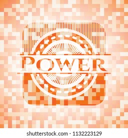 Power orange mosaic emblem with background