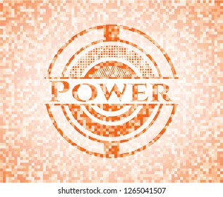 Power orange mosaic emblem with background