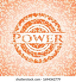 Power orange tile background illustration. Square geometric mosaic seamless pattern with emblem inside.