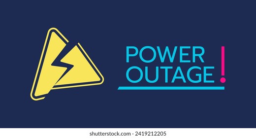 Power outage banner has a warning sign with a crack effect of a lightning symbol.