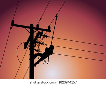 Power outage concept : Lineman is releasing the electricity of the transformer from the high voltage distribution system. To check the cause of the power failure.