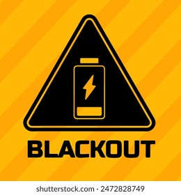 Power outage icon in the form of a black triangle with a dead battery and the word “Blackout” on a yellow background. Vector image of EPS 10