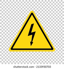 Power outage icon. Symbol electrical safety. Sign without electric. Black lightening. Yellow triangular. Caution warning triangle. Voltage logo isolated on transparent background. Vector illustration