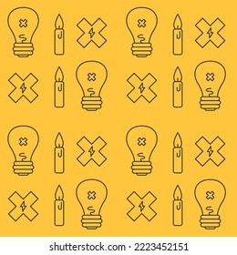 Power outage seamless pattern design, electricity crisis repeat background template, no energy icons, power cut vector, global high prices repetitive illustration, surface wallpaper