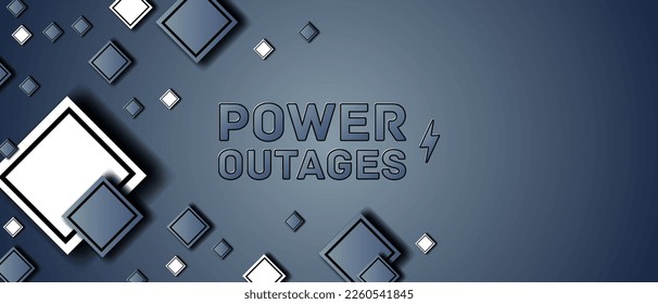 Power outage text on dark background, modern banner with squares and shadow. Vector illustration.