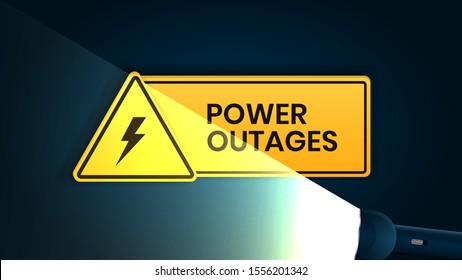 Power outage, warning poster with flashlight and a beautiful triangular icon of electricity