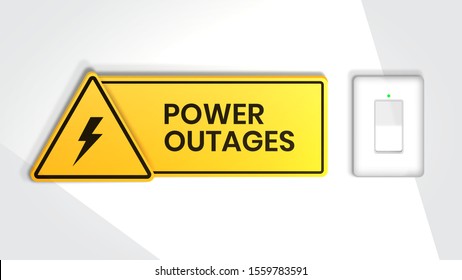 Power outage, warning poster with power switch and a beautiful triangular icon of electricity on white background.