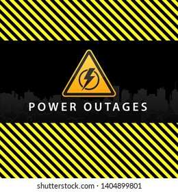 Power outage, warning poster in yellow and black with a beautiful triangular icon of electricity