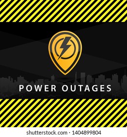 Power outage, warning poster in yellow and black with a beautiful triangular icon of electricity