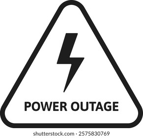 Power Outage Warning Sign With Bold Thunderbolt Symbol In Triangular Design. Perfect For Safety Notices, Hazard Alerts, Risk Management, Electricity Failures, And Instant Attention-Grabbing Cautions