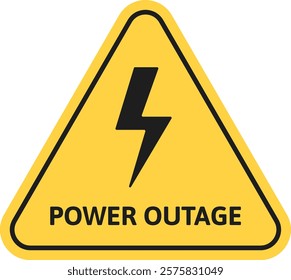 Power Outage Warning Sign With Bold Thunderbolt Symbol In Triangular Design. Perfect For Safety Notices, Hazard Alerts, Risk Management, Electricity Failures, And Instant Attention-Grabbing Cautions.