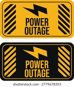Power Outage Warning Signs Vector Set 2x Yellow Safety Sticker Clips Lightining Bolt Illustration Vector Illustration