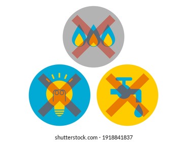 Power Outage, Water Outage, Gas Outage. Vector Illustration. Icons Set.
