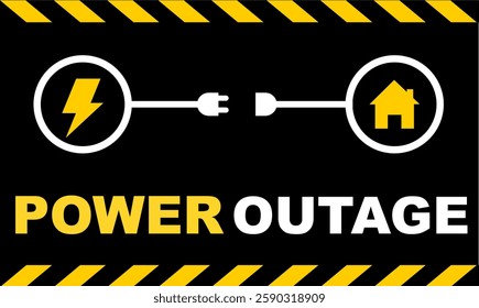 Power Outage web banner or power cut on the solid yellow black background