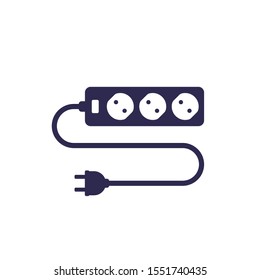 power outlet with cable and plug, icon on white
