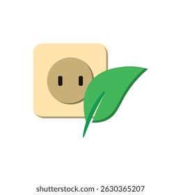 Tomada elétrica com ícone de folha - representando energia eco-friendly, fontes de energia verdes e acesso à eletricidade sustentável.