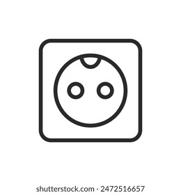 Netzsteckdose, lineares Stilsymbol. Bearbeitbare Strichbreite