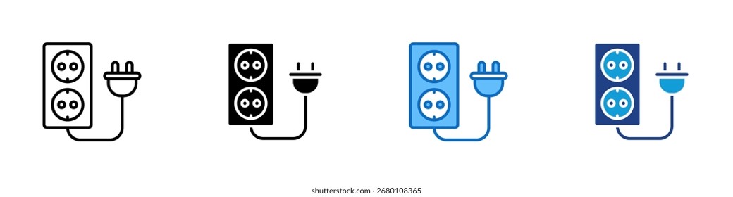 Vetor de design de ícone de estilo múltiplo - tomada de parede dupla com plugue mostrando acesso à eletricidade e fornecimento de energia
