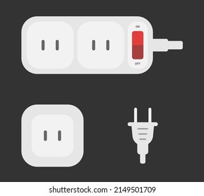 power outlet plug american type a power strip extender vector flat illustration