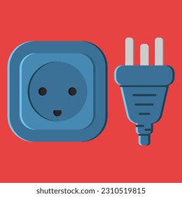 power outlet plug danish type k blue vector flat illustration