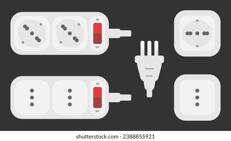 power outlet plug extension strip italian type l set vector flat illustration