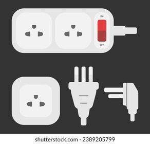 power outlet plug extension strip thai type o vector flat illustration