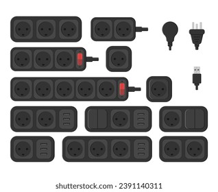 power outlet plug extension strip danish type k vector flat illustration