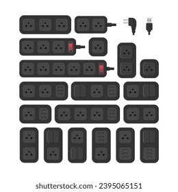 power outlet plug extension strip thai type o vector flat illustration