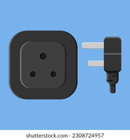 power outlet plug indian type d m black vector flat illustration