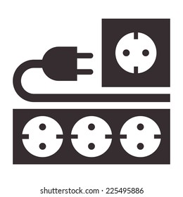 Power outlet, plug and socket sign on white background