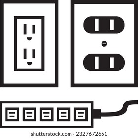 Alimentación de corriente. zócalo blanco. icono de salida eléctrica en los pasos de fondo blanco