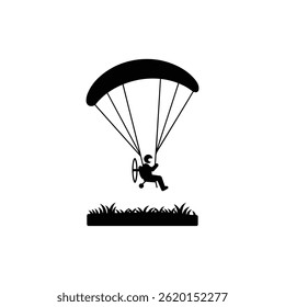 Parapente de potencia que se cierne sobre el campo con el icono negro visible del motor