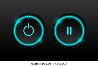 Power and pause button 3d with neon lighting.