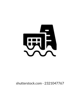 Power plan with water energy. Vector solid icon black and white with green eco energy theme