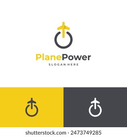 Concepto del logotipo del plano de energía, plano combinado con ilustración del icono del logotipo del Botón de energía